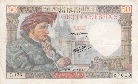 France 50 Francs Jacques Coeur - 20-11-1941 Série L.136 - TB+
