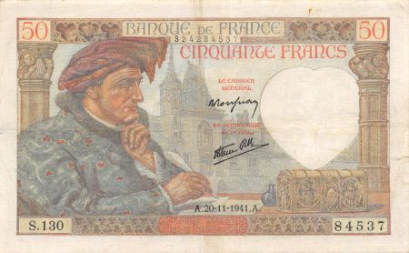 France 50 Francs Jacques Coeur - 20-11-1941 Série S.130 - TTB