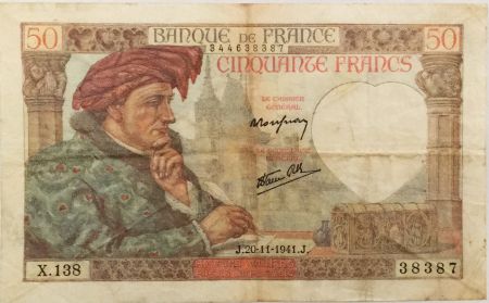 France 50 Francs Jacques Coeur - 20-11-1941 Série X.138 - PTTB