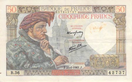 France 50 Francs Jacques Coeur - 23-01-1941 Série B.36 - PTTB