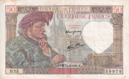 France 50 Francs Jacques Coeur - 24-04-1941 - Série D.75 - F.19.09