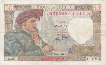 France 50 Francs Jacques Coeur - 24-04-1941 - Série G.68 - TTB