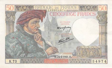France 50 Francs Jacques Coeur - 24-04-1941 Série K.73 - TTB