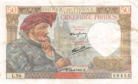 France 50 Francs Jacques Coeur - 24-04-1941 Série L.70 - TTB