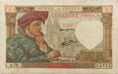 France 50 Francs Jacques Coeur - 24-04-1941 Série Q.75 - TTB