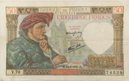 France 50 Francs Jacques Coeur - 24-04-1941 Série V.70 - TTB