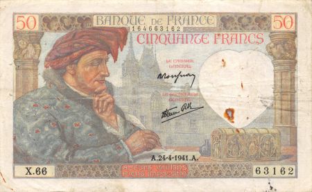 France 50 Francs Jacques Coeur - 24-04-1941 Série X.66 - PTTB