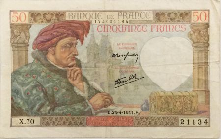 France 50 Francs Jacques Coeur - 24-04-1941 Série X.70 - TTB