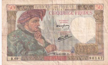 France 50 Francs Jacques Coeur - 24.04.1941 -  Série R.69