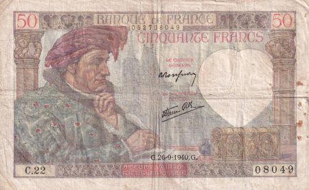 France 50 Francs Jacques Coeur - 26-09-1940 - Série C.22 - TB  - F.19.03