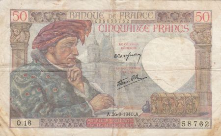 France 50 Francs Jacques Coeur - 26-09-1940 - Série Q.16