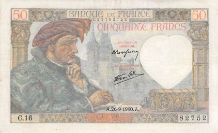 France 50 Francs Jacques Coeur - 26-09-1940 Série C.16 - TB+