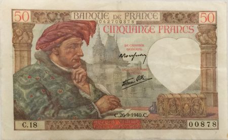 France 50 Francs Jacques Coeur - 26-09-1940 Série C.18 - TTB