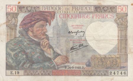 France 50 Francs Jacques Coeur - 26-09-1940 Série E.19