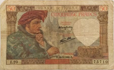 France 50 Francs Jacques Coeur - 26-09-1940 Série E.20 - TB
