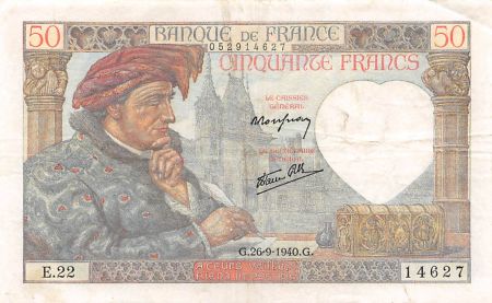 France 50 Francs Jacques Coeur - 26-09-1940 Série E.22 - TTB