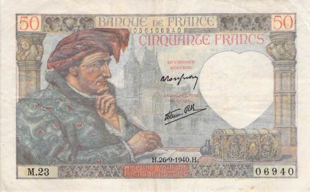 France 50 Francs Jacques Coeur - 26-09-1940 Série M.23 - TB+