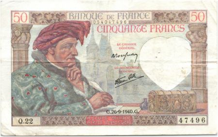 France 50 Francs Jacques Coeur - 26-09-1940 Série Q.22