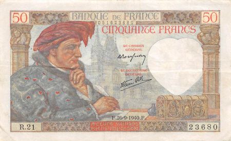 France 50 Francs Jacques Coeur - 26-09-1940 Série R.21 - TTB