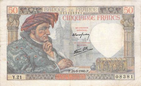 France 50 Francs Jacques Coeur - 26-09-1940 Série Y.21 - TB