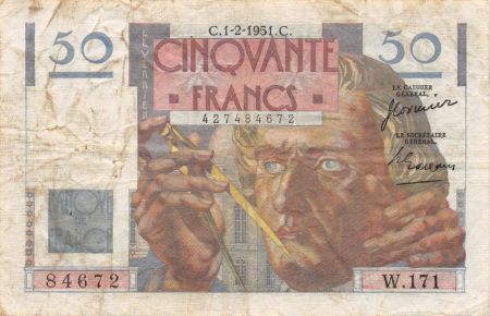 France 50 Francs Le Verrier - 01-02-1951 Série W.171 - TB