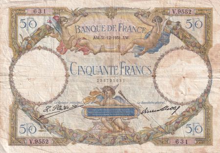 France 50 Francs Luc Olivier Merson modifié - 31-12-1931 - Série V.9552 - Fay.16.02