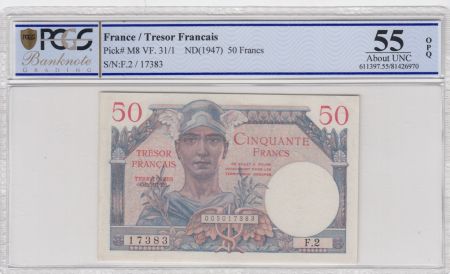 France 50 Francs Mercure, Trésor Français - 1947 - Série F.2 - PCGS 55 OPQ