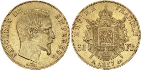 France 50 Francs Napoléon III Tête Nue - 1857 A Paris