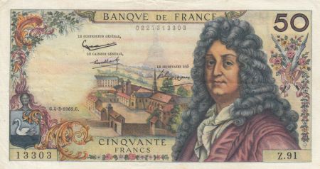 France 50 Francs Racine - 04-03-1965 Série Z.91 - TTB