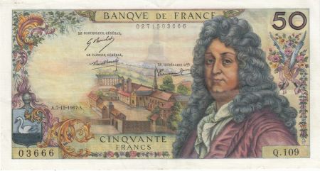 France 50 Francs Racine - 07-12-1967 Série Q.109 - TTB+