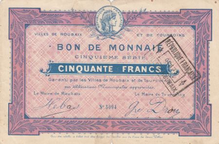 France 50 Francs Roubaix-Tourcoing -  ND (1914-1918 ) - Série 5094