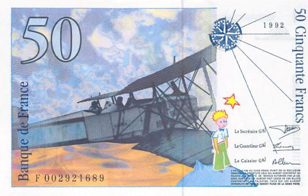 France 50 Francs Saint-Exupéry - 1992 Série F.002921689 - SPL