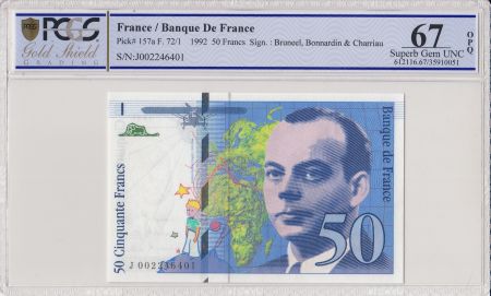 France 50 Francs Saint-Exupéry - 1992 Série J002 - PCGS 67 OPQ