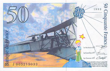 France 50 Francs Saint-Exupéry - 1993 Série J.005215033 - SPL