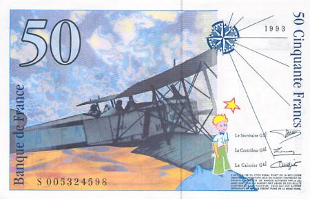 France 50 Francs Saint-Exupéry - 1993 Série S.005324598 - SPL