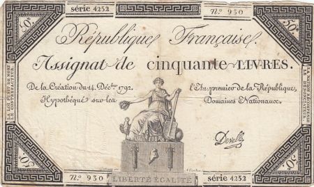 France 50 Livres - 14 Décembre 1792 - République Française - Sign. Develle - Série 4252