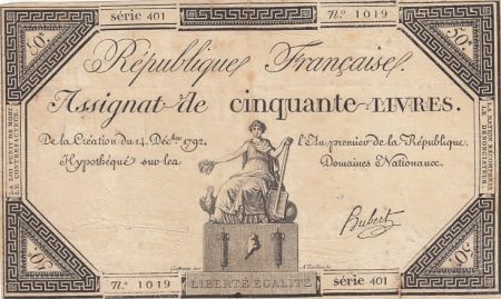 France 50 Livres - 14 Décembre 1792 - République Française - Sign. Gaillet - Série 4570