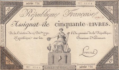 France 50 Livres - 14 Décembre 1792 - République Française - Sign. Louvel - Série 736