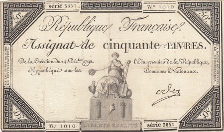 France 50 Livres - 14 Décembre 1792 - République Française - Sign. Oder - Série 3851