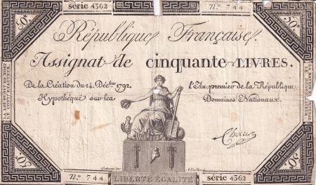 France 50 Livres - France assise - 14-12-1792 - Sign. Choeur - Série 4362 - L.164