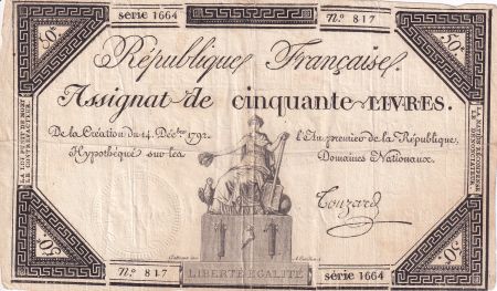 France 50 Livres - France assise (14-12-1792) - Sign. Touzard - TB