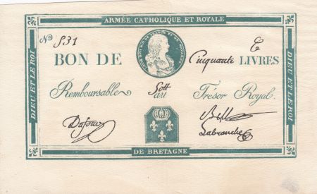France 50 Livres Bon à l\'effigie de LOUIS XVII - non émis - 1794 - FAUX