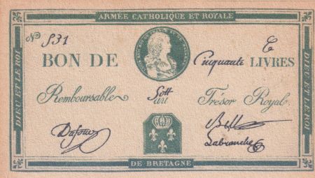 France 50 Livres Bon à l\'effigie de LOUIS XVII - non émis - 1794 - FAUX