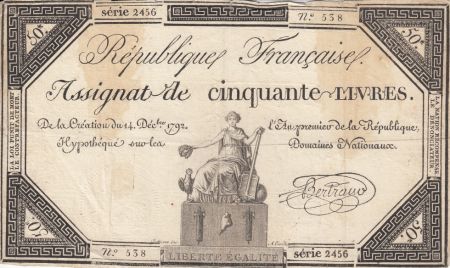 France 50 Livres Femme assise (14-12-1792) - Sign. Bertrand