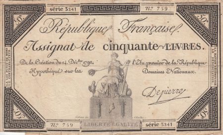 France 50 Livres Femme assise (14-12-1792) - Sign. Depierre
