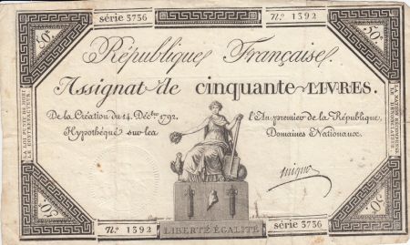 France 50 Livres Femme assise (14-12-1792) - Sign. Migno