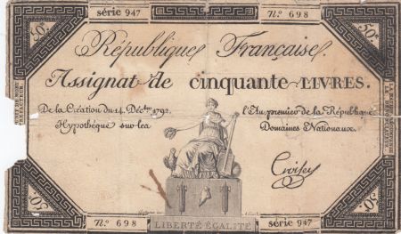 France 50 Livres France assise - 14-12-1792 - Sign. Croisey