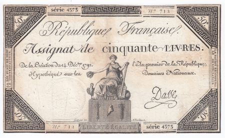 France 50 Livres France assise - 14-12-1792 - Sign. Dasse - TB+