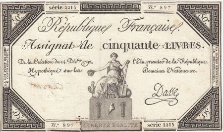 France 50 Livres France assise - 14-12-1792 - Sign. Dasse