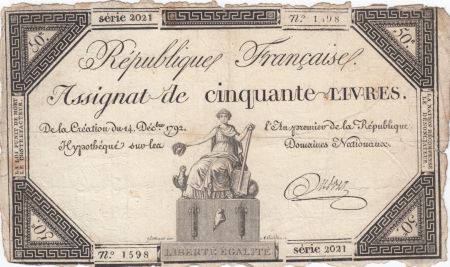 France 50 Livres France assise - 14-12-1792 - Sign. Dubois